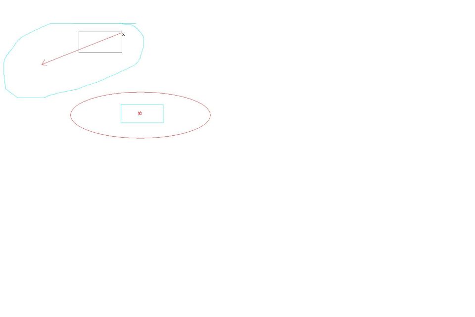 Near-blank sketch with two crude outlined shapes and an arrow