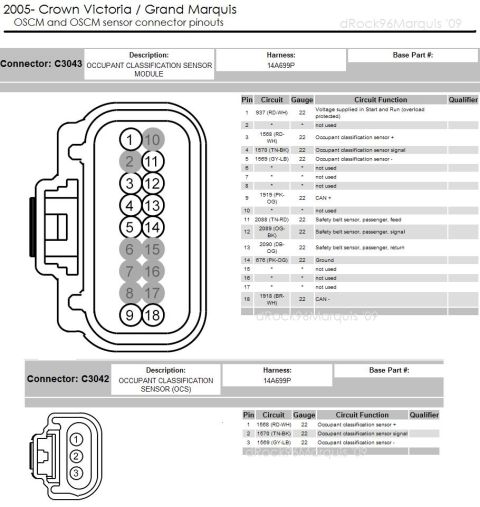 1996 Mercury Grand Marquis - http://www.crownvic.net/drock96marquis/seats.htm Panther seat 05 OCSM pinout