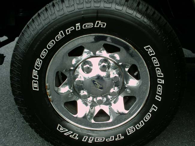 BFGoodrich Radial Long Trail T/A tire on a chrome Ford truck wheel