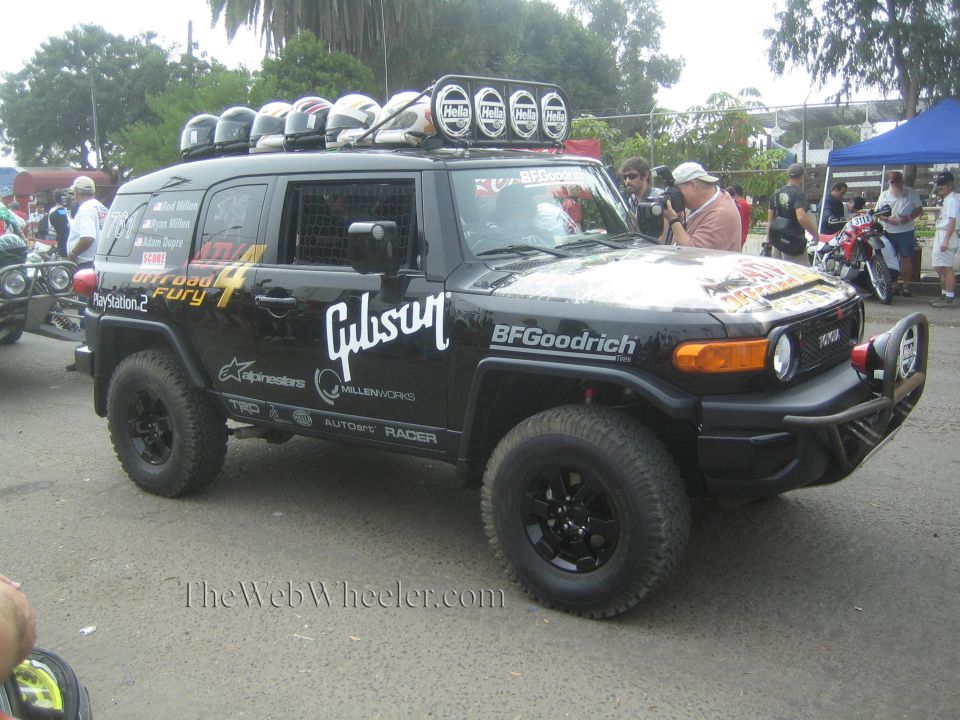 Black Toyota FJ Cruiser race rig with roof light bar and Gibson BFGoodrich decals