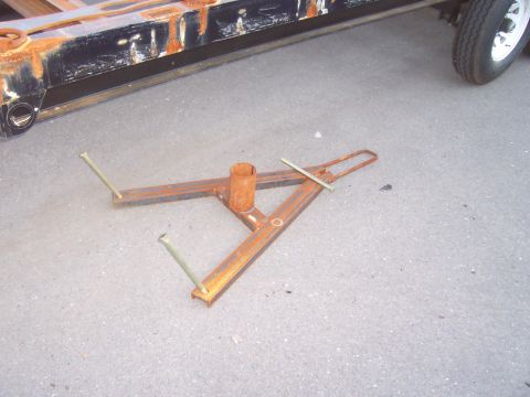 1979 Ford F-350 - Spare tire cradel. Made from 3" C-channnel, and in a "Y" shape to allow easier reomval of tire. Handle has been extended to allow easier ra…