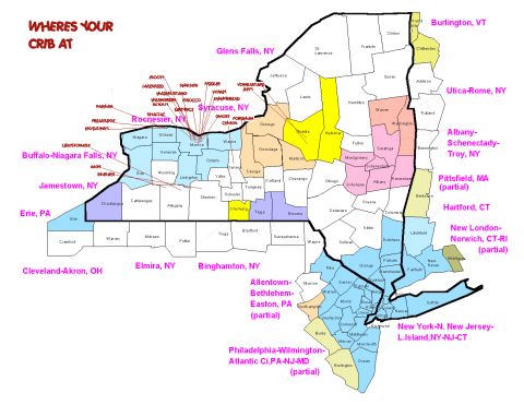 1979 Ford F-150 - Colored regional map of New York state media markets, not a technical document.
