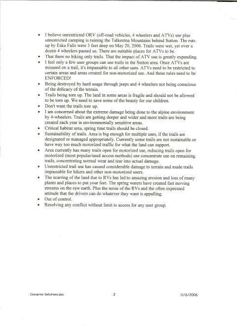 2003 Jeep TJ - This document discusses concerns about off-road vehicle use and its impact on trails and the environment.