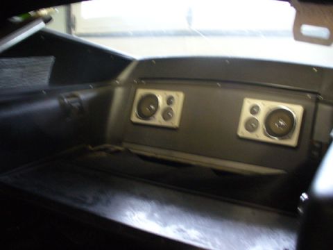1968 Ford Mustang - Rear interior of a 1968 Ford Mustang, aftermarket speakers on the rear panel.