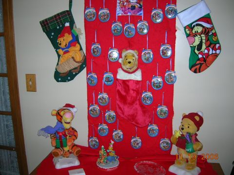 1985 Ford Bronco - A festive display Winnie the Pooh and Tigger themed Christmas decorations, including stockings and ornaments.