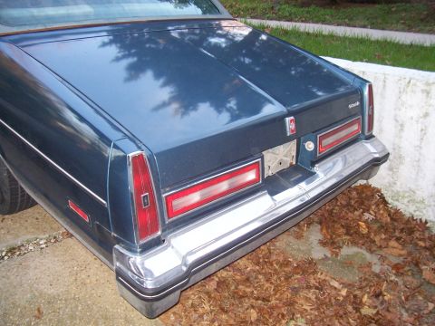 1999 Ford Crown Victoria - Dark blue sedan's rear end with chrome bumper and taillights visible.