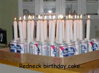 1995 Ford Bronco - A humorous display of candles placed on beer cans, possibly for a birthday celebration.