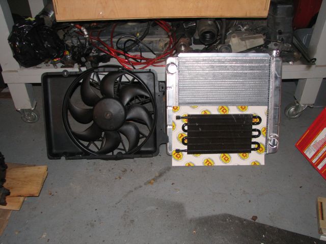 Radiator and fan assembly, possibly for a truck. There's also an oil cooler