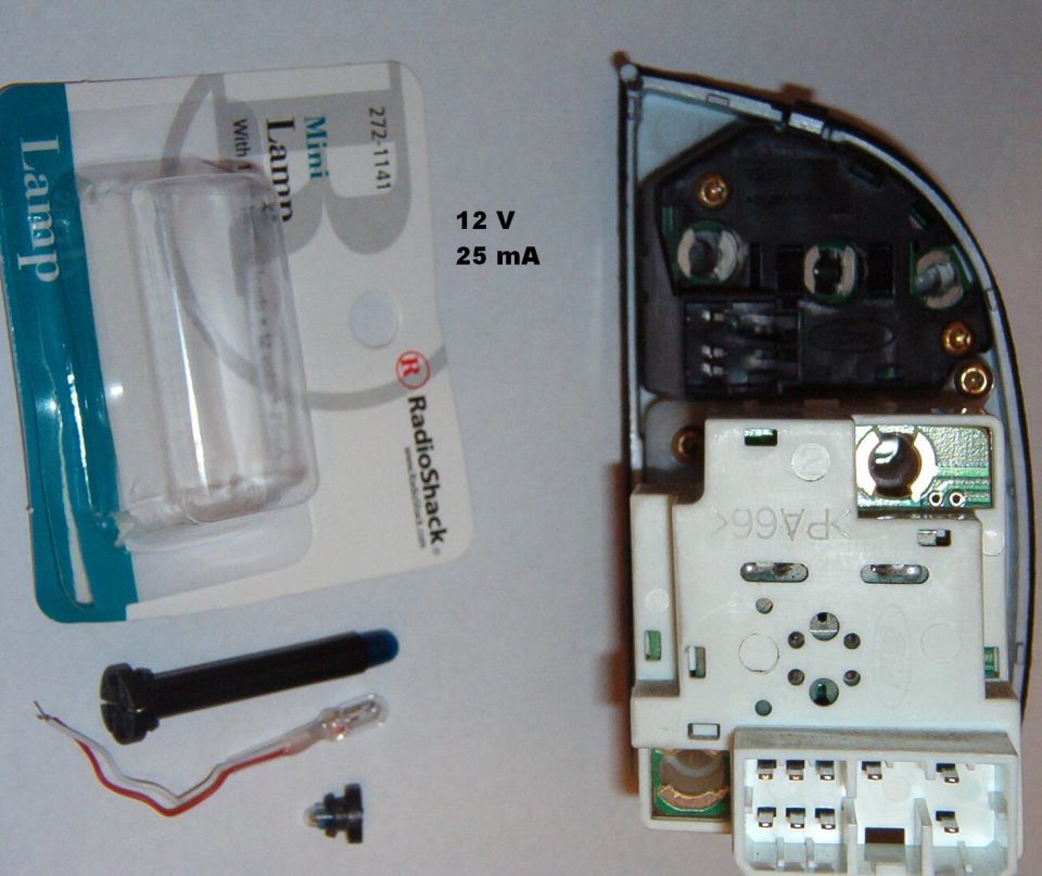 The original incandescent bulbs are known to burn out quickly because they're on constantly, but not even Ford offers replacements.  Only the complete switch is available.