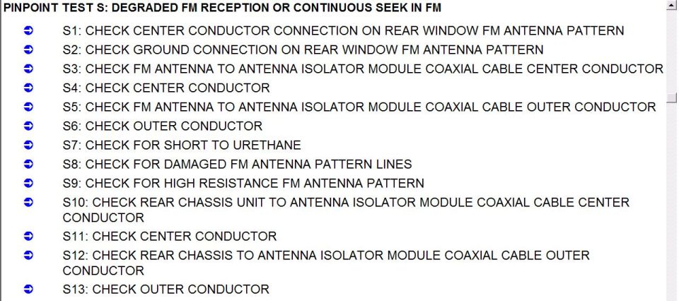 Poor FM reception on in-glass antenna pinpoint test(s)