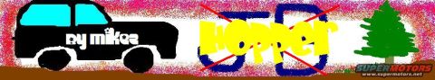 1993 Ford Bronco - A crudely drawn black SUV is depicted alongside a graphic with the word 'Hopper' crossed out and a tree.