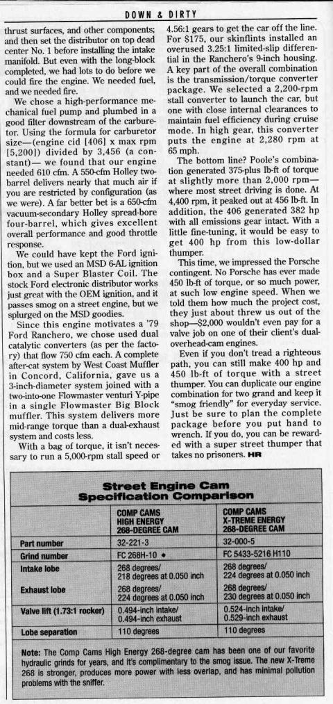 1975 Ford Ranchero - Engine-build magazine article (406 cid mention) on a 79 Ford Ranchero 460; covers Holley carb sizing, MSD 6AL ignition, dual cats, plus a C…