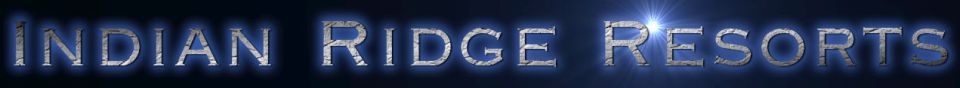 Metallic text banner reading "Indian Ridge Resorts" on dark blue background.