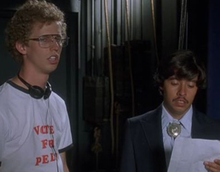 1991 Ford Bronco - Two men are on a film set. One wears a 'Vote for Pedro' t-shirt.