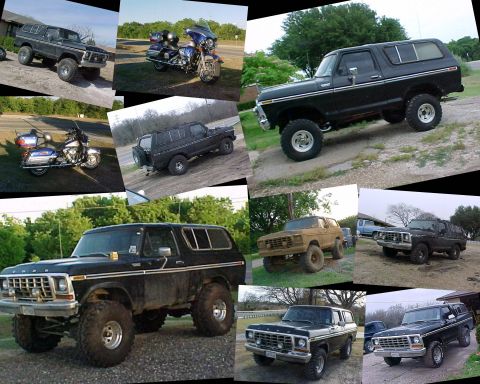 1978 Ford Bronco - Multiple 1978 Ford Broncos and motorcycles are featured in this collage.