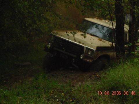 1992 Ford Mustang - This off-road vehicle appears to be stuck in the mud, surrounded by trees and foliage.