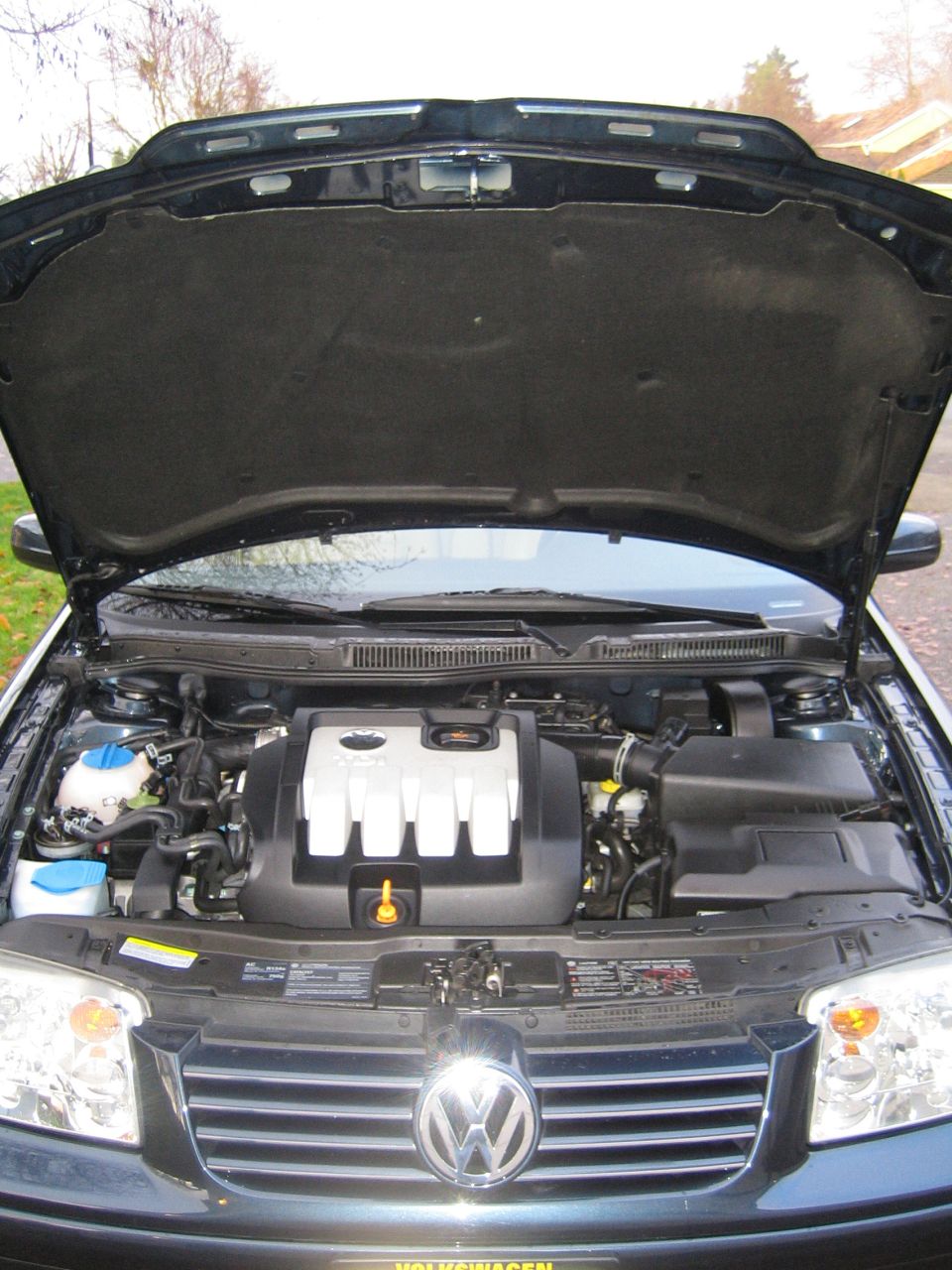 2005 Volkswagen Jetta engine bay with hood open