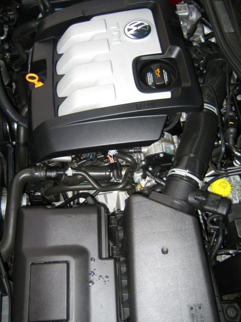 2005 Volkswagen Jetta - Close-up of the engine bay in a 2005 Volkswagen Jetta TDI, showing the TDI engine cover.