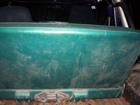 1979 Ford Bronco - Interior view of a vehicle showing a green panel and seats, with a roll bar visible.