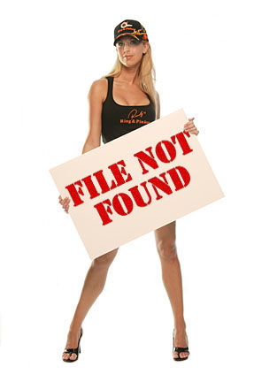 1968 Ford Mustang - A woman holds a sign that says "FILE NOT FOUND" against a white background.