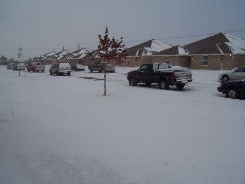 2003 Ford Ranger - Vehicles are parked on a snow-covered street in front of residential buildings.