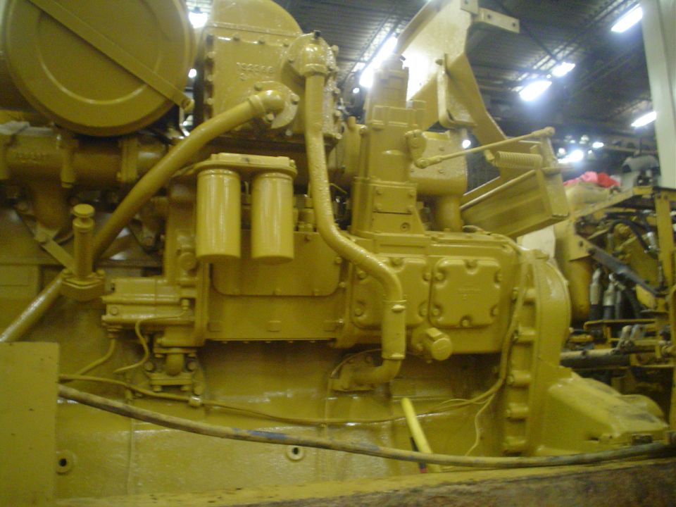 Yellow Cat diesel engine side with twin oil filters, oil line and injection pump