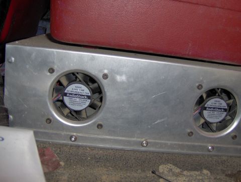 1978 Ford Bronco - rear-view showing the 2 cooling fans that turn on with the amp