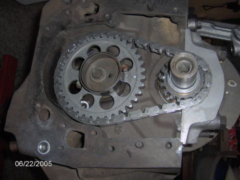 1978 Ford Bronco - Close-up view of an engine's timing chain and gears.