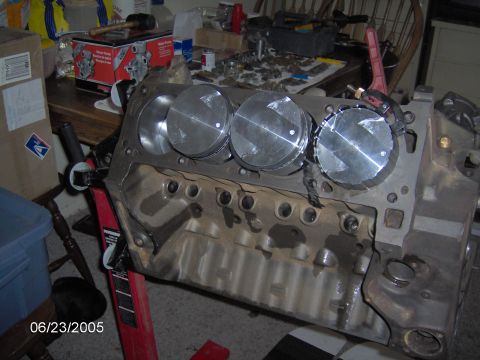1978 Ford Bronco - Engine block assembly with pistons visible, dated 06/23/2005.