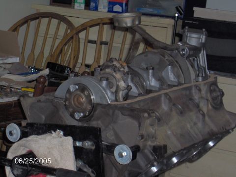 1978 Ford Bronco - Engine block and crankshaft assembly, likely undergoing a rebuild, with a date stamp visible.