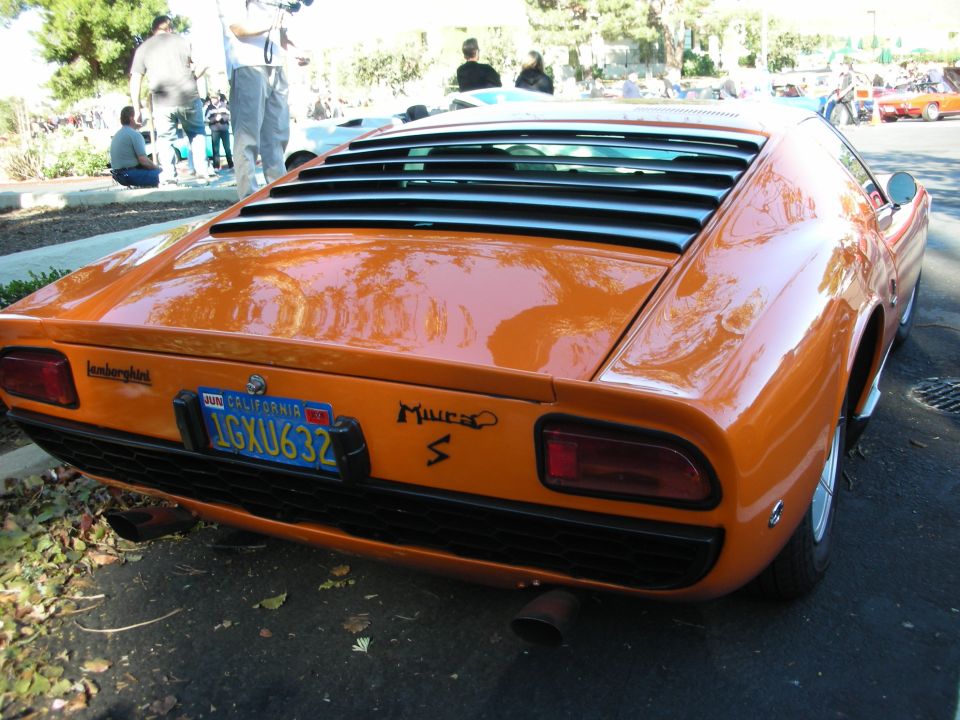 Orange Lamborghini Miura S with a California license plate