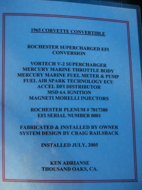 1992 Ford Crown Victoria - This document details a 1965 Corvette Convertible's supercharged EFI conversion, listing installed parts and owner information.