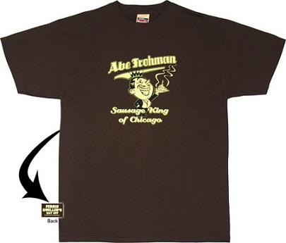 2001 Isuzu Vehicross - A brown t-shirt displays a cartoon character and text related to a Chicago sausage business.