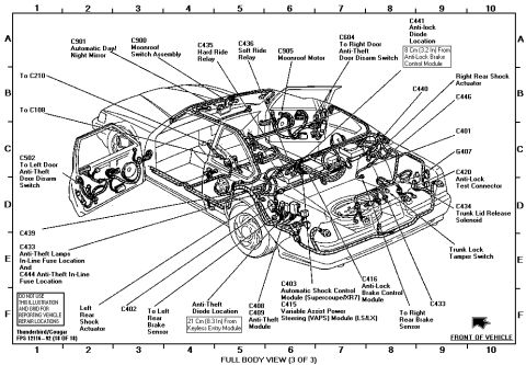 1997 Mercury Cougar - This is a schematic diagram of a car, not a photograph.