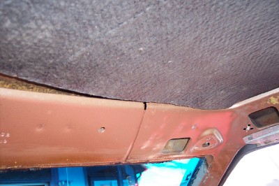 1972 Ford Ranchero - Interior view of a 1972 Ford Ranchero, focusing on the headliner and A-pillar.