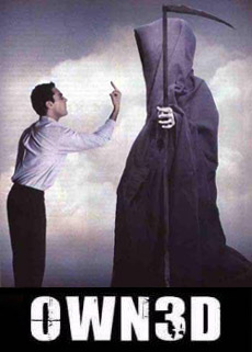 1995 Ford Bronco - A man confronts the grim reaper, with the word 'OWNED' and 'SUPERMOTORS' visible at the bottom.