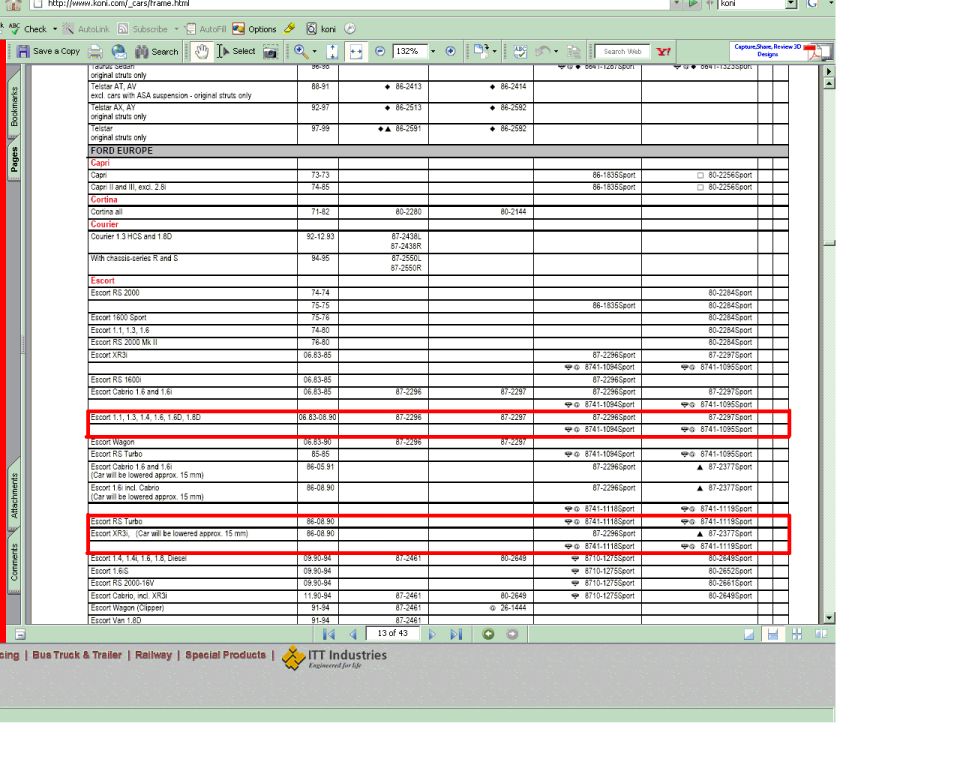 Document with columns of text and numbers, some highlighted in red