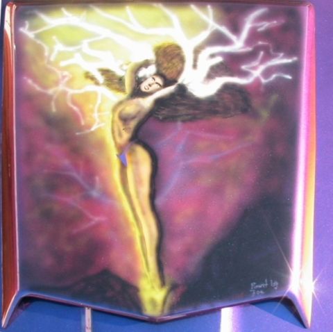1968 Mercury Cougar - Custom airbrushed hood features a winged figure amidst a lightning storm design.