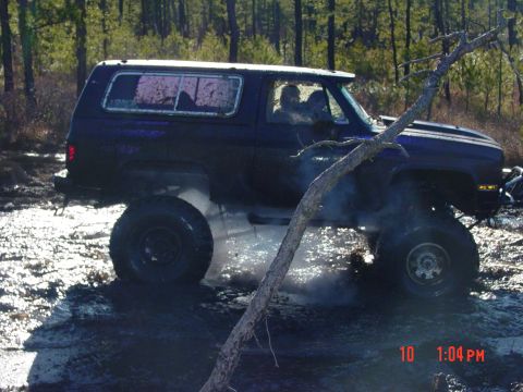 1995 Dodge 1500 - Off-road SUV navigating through a muddy terrain with trees in the background.
