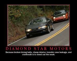 1996 Ford Probe - Two cars on a road, with text about Diamond Star Motors and Supermotors.net.