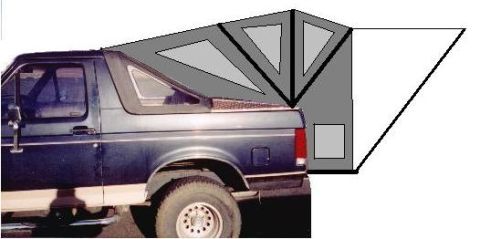1990 Ford Bronco - A diagram of a tent is superimposed over the rear of a Ford Bronco.