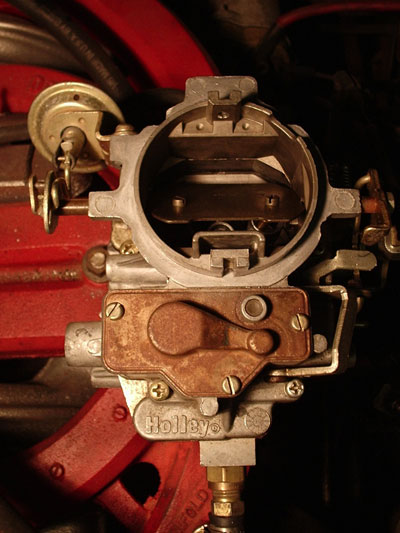 1971 Dodge Dart - Close-up view of a Holley carburetor, a key component in older internal combustion engines.
