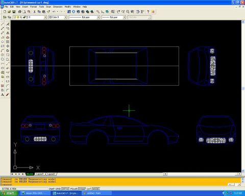 1995 Ford Probe - This is a CAD drawing showing a car from front, rear, side, and top views.