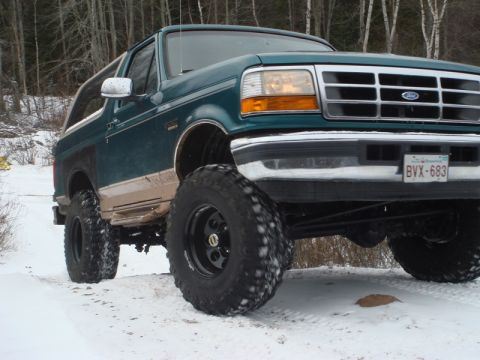 1996 Ford Bronco - This lifted Ford Bronco is ready for winter conditions with its large tires and 4x4 capabilities.