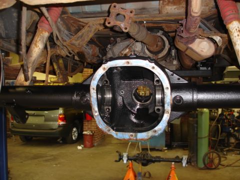 1996 Ford Bronco - Close-up of a vehicle's rear differential assembly during maintenance or repair.