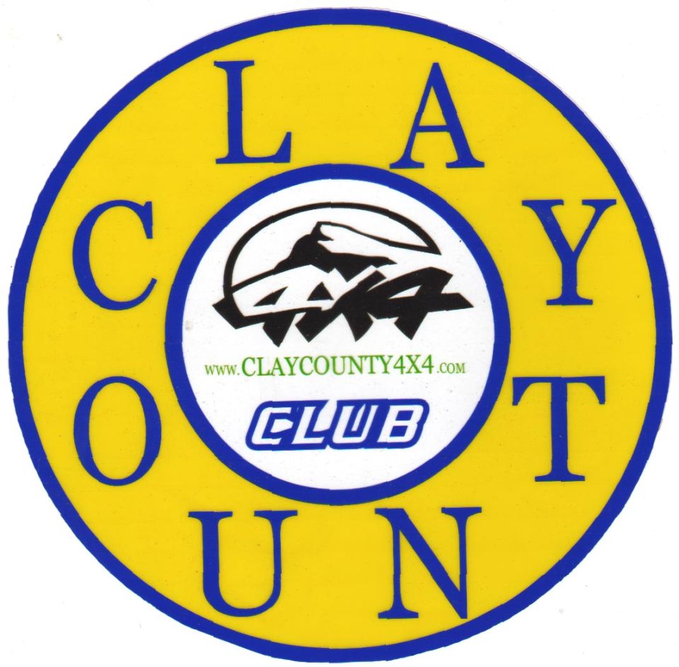 Clay County 4x4 Club sticker with website www.claycounty4x4.com and "CLUB" text