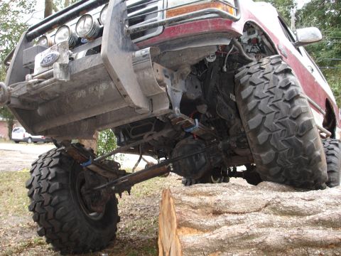 1989 Ford Bronco - This modified Ford Bronco displays its heavy-duty suspension and off-road tires while positioned on a large rock.