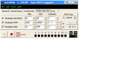2001 Ford Mustang - A screenshot of a software program displays various adjustable parameters and connection status.