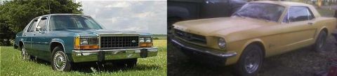 1987 Ford Crown Victoria LTD - A teal 1987 Ford Crown Victoria LTD sedan is shown from the front in a grassy field.