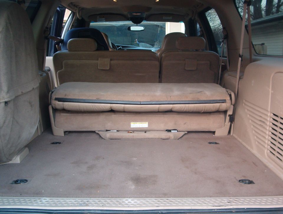 Rear interior of an SUV with folded-down seats and cargo area